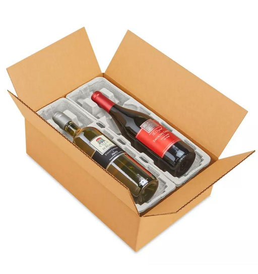 Wine Shipping Box (2 bottle) with Protective Trays, Biodegradable, Made from Recycled Materials - Pack of 1 - SHOP NO2CO2