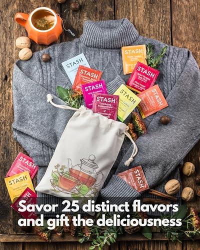 Stash Herbal and Decaf Tea Bags - Caffeine-Free Sampler Variety Pack - 25 Flavors, 50 Count/w Cotton Pouch - SHOP NO2CO2