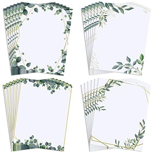 48 Sheets Paper Stationery Decorative Design Printer Paper Leaf Theme Greenery Border Design Writing Stationary Printing Paper 8.5 x 11 Inches for Office School Wedding Home Supplies (Eucalyptus) - SHOP NO2CO2