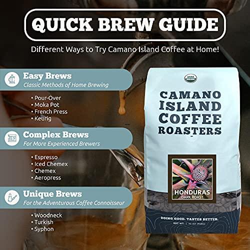 Camano Island Coffee Roasters Roasters Honduras Dark Roast, Whole Bean 2lb, Fresh Small Batch Roasted, USDA Organic, Fairly Traded, Shade Grown Top 1% Arabica - Molasses, Brown Sugar, Cinnamon Flavor - SHOP NO2CO2