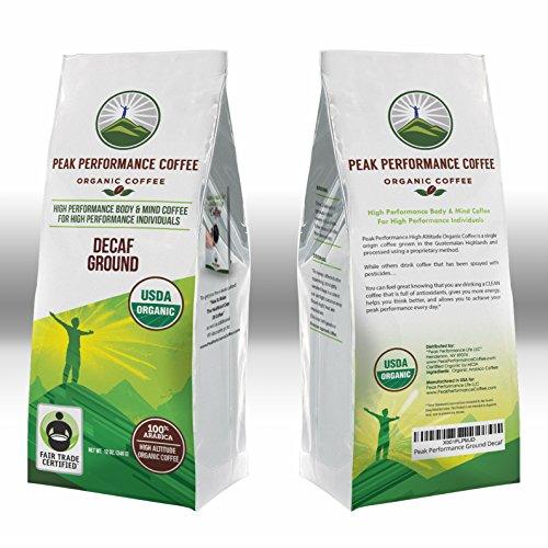 Peak Performance High Altitude Organic Decaf Coffee. Fair Trade, Low Acid, Non GMO, and Beans Full Of Antioxidants! Medium Roast Smooth Tasting USDA Certified Organic Decaffeinated Ground Coffee Bag - SHOP NO2CO2