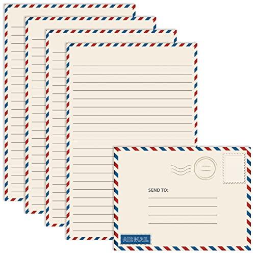 Better Office Products Vintage Airmail Mini Stationery Set, 100 Piece Set (50 Lined Sheets + 50 Matching Envelopes), 5.5 x 8.25 inch, Design, Double Sided Printing, Double Side Lined Paper, - SHOP NO2CO2