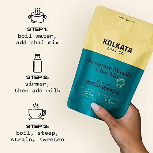 Kolkata Chai Signature Masala Chai mix, 100% Organic Black Tea, Makes 20 cups, Premium loose leaf tea and spice blend, All Natural, 4.23 oz - SHOP NO2CO2