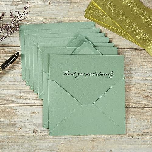 50 Pack Sage-Green A7 Envelopes with Cards 5x7 Thick Folded Cardstock and Gold Stickers for Greeting Cards, Wedding, Birthday, Invitations, Baby Showers (Sage-Green, 5x7) - SHOP NO2CO2