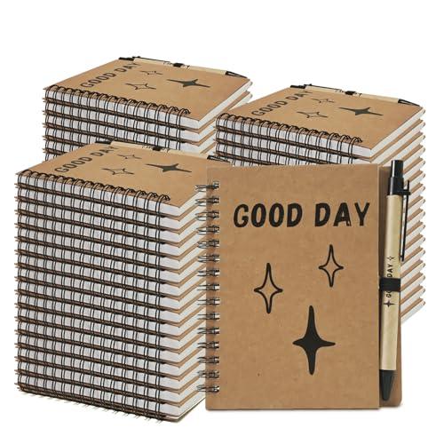 Inspirational Gifts Small Spiral Notepads with Bamboo Ballpoint Pen GOOD DAY Gift Notebook 4 x 6 Inch,Employee Appreciation Gifts,Motivational Notebooks for School Office Teacher Men Women Gifts (50 Sets, Brown) - SHOP NO2CO2