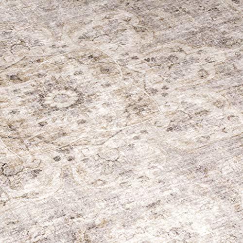 ReaLife Machine Washable Area Rug - Stain Resistant, Non-Shed - Eco-Friendly, Non-Slip, Family & Pet Friendly - Made from Premium Recycled Fibers - Vintage Bohemian Medallion - Beige Ivory, 4' x 6' - SHOP NO2CO2