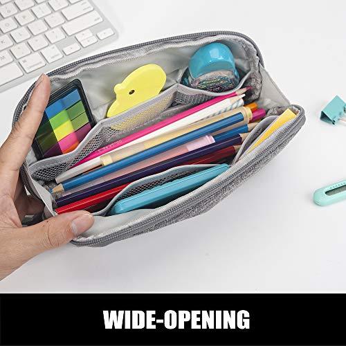 Sooez Wide-Opening Pencil Pen Case, Lightweight & Spacious Pencil Bag Pouch Box Organizer, Aesthetic Supply with Triangular Design for Adults, Grey - SHOP NO2CO2