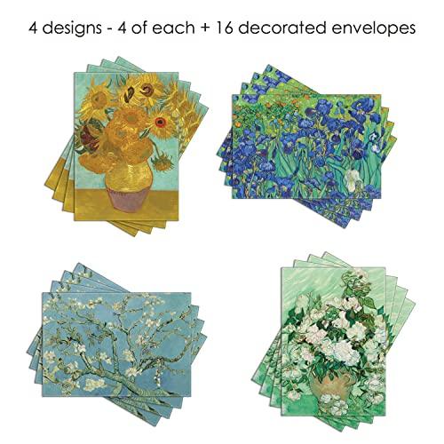 RainCaper Fine Art Keepsake 5x7 Blank Stationery van Gogh Greeting Note Cards With Decorative Envelopes, Gift Boxed Set of 16 | 300 GSM Cardstock (van Gogh Flowers) - SHOP NO2CO2