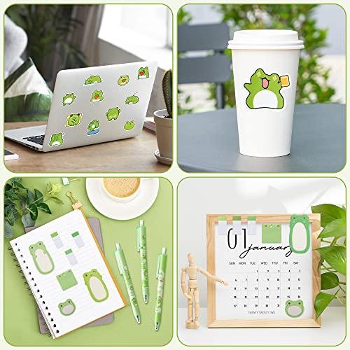 57Pcs Frog Sticky Notes with Pen Stickers Stationery Set 0.5mm Black Gel Ballpoint Pens Frog Self-Stick Notes Pads Cartoon Frog Shaped Vinyl Stickers School Office Supplies Party Favor Gift - SHOP NO2CO2