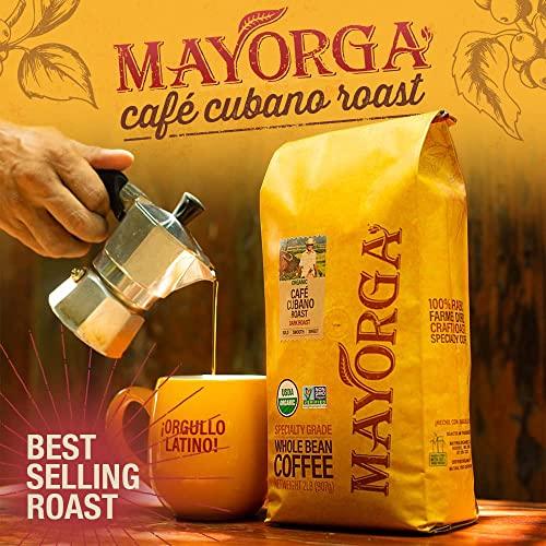 Mayorga Dark Roast Coffee 12oz Cubano Roast Coffee Bag 100% Arabica Whole Coffee Beans - Smoothest Organic Coffee - Specialty Grade, Non-GMO, Direct Trade - SHOP NO2CO2