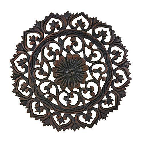 AeraVida Grand Flower Bouquet Hand Carved Teak Wood Wall Art | Mandala Inspired Wooden Wall Decor | Round Wall Art - SHOP NO2CO2