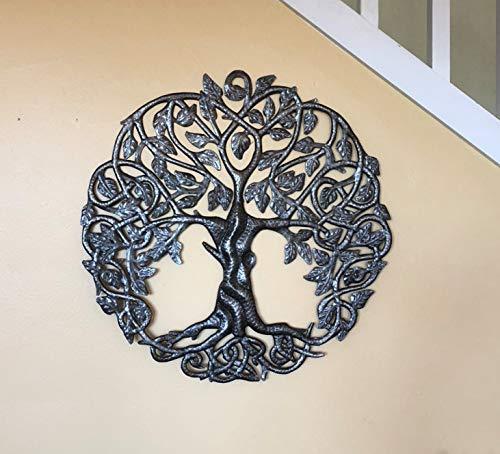 Tree of Life Metal Wall Art, Contemporary Iron Artwork Decor, Celtic Family Trees, 23 In. x 23 In. Round Modern Plaque, Handmade in Haiti,Fair Trade Certified, Signed By Wilson Etienne - SHOP NO2CO2