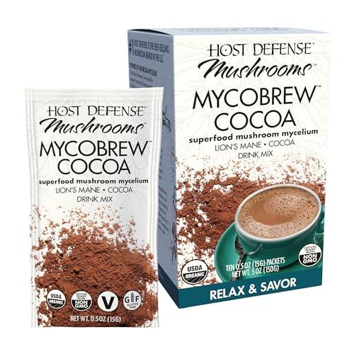 Host Defense MycoBrew Cocoa - Cocoa Powder Drink Mix Includes Lion's Mane Mushroom - Superfood Powder Drink Mix with Fair Trade Certified Cocoa - 10 Packets - SHOP NO2CO2