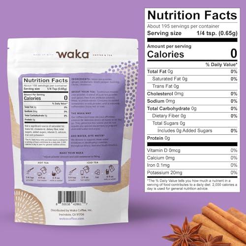 Waka Tea, Traditional Masala Chai Instant Tea, No Sugar or Milk Added and Vegan, 100% Natural Spices and Premium Indian Instant Tea, No Steeping Required, 4.5 Oz Bulk Bag For up to 195 Servings - SHOP NO2CO2