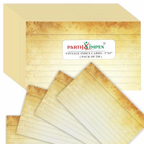 PARTH IMPEX Ruled Lined Vintage Index Note Cards, 250 Count Single Side Printed White Back 3" x 5" for Studying Home and Office Flashcards, 120 Gsm Offset Paper Flash Cards - SHOP NO2CO2