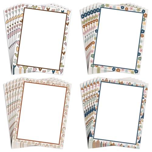 Whaline 120Pcs Boho Stationery Paper Colorful Computer Border Print Paper 4 Designs Letterhead Blank Printing Writing Letters for School Classroom Home Supplies, 8.5 x 11 Inch - SHOP NO2CO2