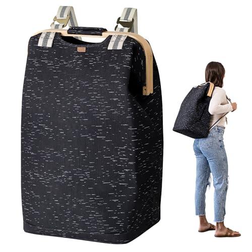 CleverMade Laundry Bag Backpack, 30 lb. Capacity, Black Birch – Large Laundry Bag for Dorm, Apartment, Travel - Hamper and Laundry Backpack Made From Recycled Materials - SHOP NO2CO2