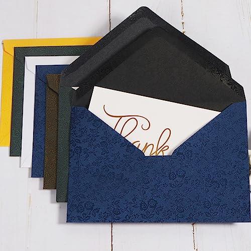 50 Pieces A7 Envelopes 5x7 Card Envelopes Vines Flower Texture Pattern V Flap Luxury Mailing Envelopes with Gold Stickers for Invitations, Wedding, Graduation, Baby Shower (Rose - Dark Green) - SHOP NO2CO2