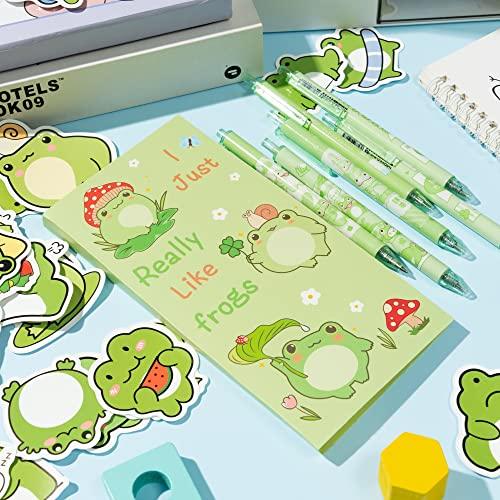 57Pcs Frog Sticky Notes with Pen Stickers Stationery Set 0.5mm Black Gel Ballpoint Pens Frog Self-Stick Notes Pads Cartoon Frog Shaped Vinyl Stickers School Office Supplies Party Favor Gift - SHOP NO2CO2