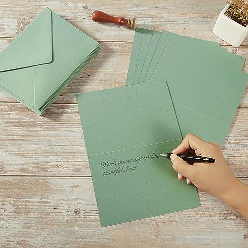 50 Pack Sage-Green A7 Envelopes with Cards 5x7 Thick Folded Cardstock and Gold Stickers for Greeting Cards, Wedding, Birthday, Invitations, Baby Showers (Sage-Green, 5x7) - SHOP NO2CO2