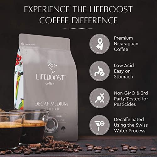 Lifeboost Coffee Medium Roast Swiss Water Decaf Coffee Ground - Low Acid Single Origin USDA Decaf Organic Coffee - Non-GMO Coffee Third Party Tested For Mycotoxins & Pesticides - 12 Ounces - SHOP NO2CO2