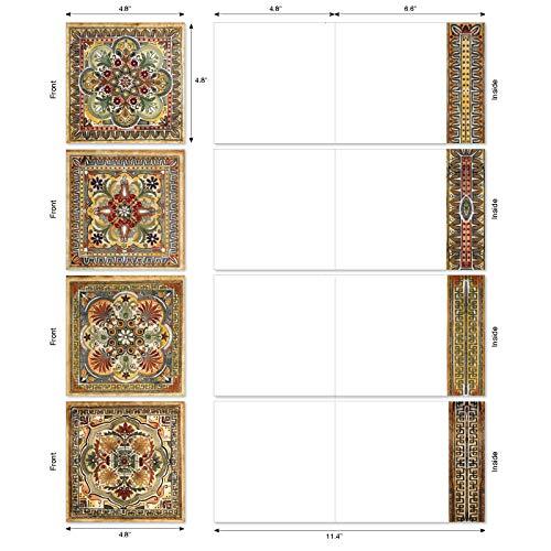 The Best Card Company - 12 Assorted Blank Note Cards (4 x 5.12 Inch) - Boxed All Occasion Notecards Bulk (4 Designs, 3 Each) - Ornate Tiles MQ4609OCB-B3x4 - SHOP NO2CO2