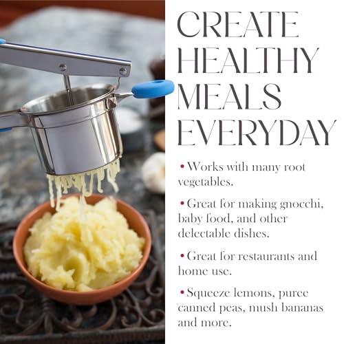 Bellemain Potato Ricer 15 oz with 3 Interchangeable Discs |Potato Masher Stainless Steel, Sweet Potato Masher Kitchen Tool | Spaetzle Maker Press, Khuon Banh Lot, Spaetzle Noodle Maker (Blue) - SHOP NO2CO2