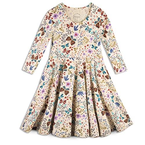 Mightly Girls' 3/4 Sleeve Skater Dress, 95% Organic Cotton, Colorful Twirl Dress with Side Pockets for School, Parties & Play - SHOP NO2CO2