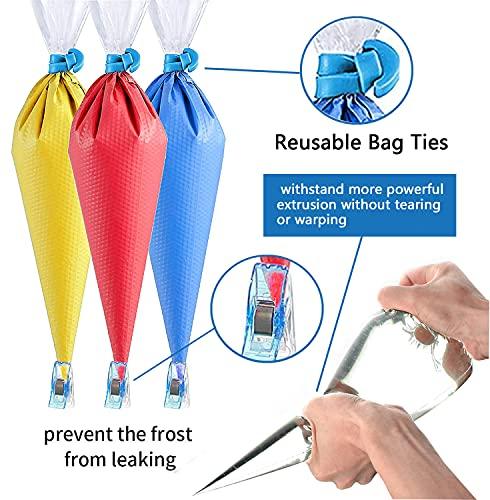 122Pieces Tipless Piping Bags - 100pcs Disposable Piping Pastry Bag for Royal Icing/Cookies Decorating - 10 Pastry Bag Ties,10 Clips &2 Scriber Needle - Best Cookie/Cake Decorating Tools (14 inch) - SHOP NO2CO2