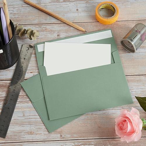 50 Pack 5 x 7 Envelopes Colored Self Seal for Wedding, Party Invitations, Greeting Cards, Announcements, Photos, 5.24 x 7.21 Inches (Sage Green) - SHOP NO2CO2