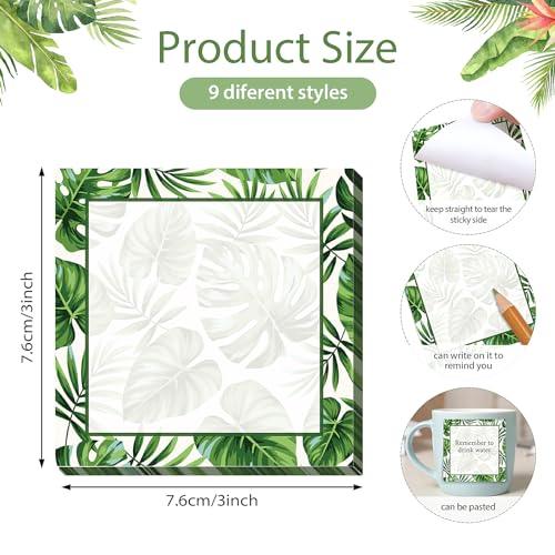 9 Pieces Palm Leaf Sticky Notes 3x3 Inch Adhesive Summer Hawaiian Tropical Palm Leaf Memo Notes Self-Stick Note Pads for School Office Home Supplies Students Teachers Gifts - SHOP NO2CO2