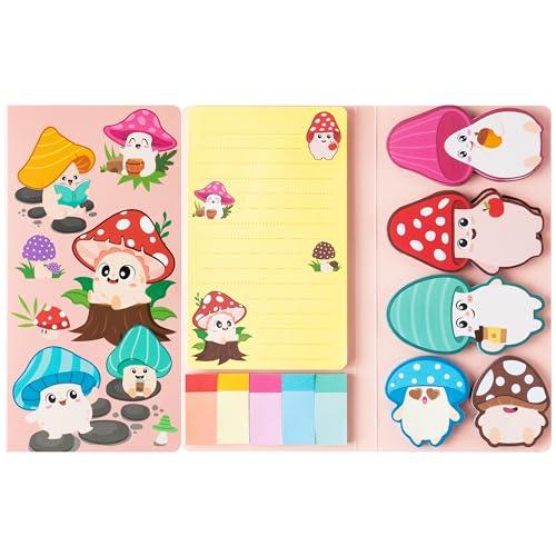 Mushroom Sticky Notes Set - 550 Mushroom Self-Stick Notes Pads, Self-Adhesive Cute Cartoon Mushroom Separation Tabs Writing Memo Pages Notes Gift for Kids Teacher School Office Supplies Home - SHOP NO2CO2