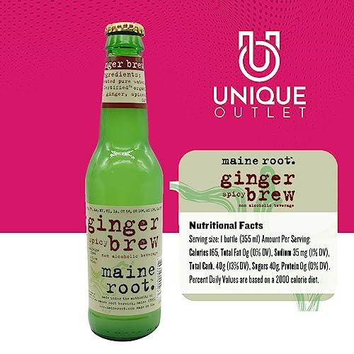 Maine Root 12 Pack Spicy Ginger Brew Handcrafted Soda 12 fl oz Glass Bottles. Fair Trade Certified 100% Organic Sugar Cane + 1 Sphere Ball Ice Tray Mold by Unique Outlet Brand - SHOP NO2CO2