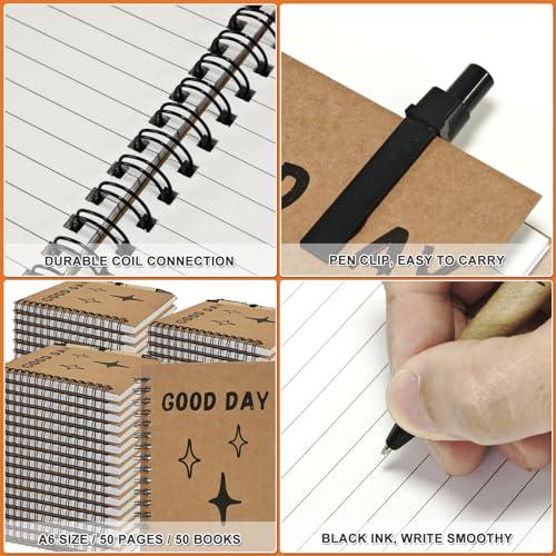 Inspirational Gifts Small Spiral Notepads with Bamboo Ballpoint Pen GOOD DAY Gift Notebook 4 x 6 Inch,Employee Appreciation Gifts,Motivational Notebooks for School Office Teacher Men Women Gifts (50 Sets, Brown) - SHOP NO2CO2