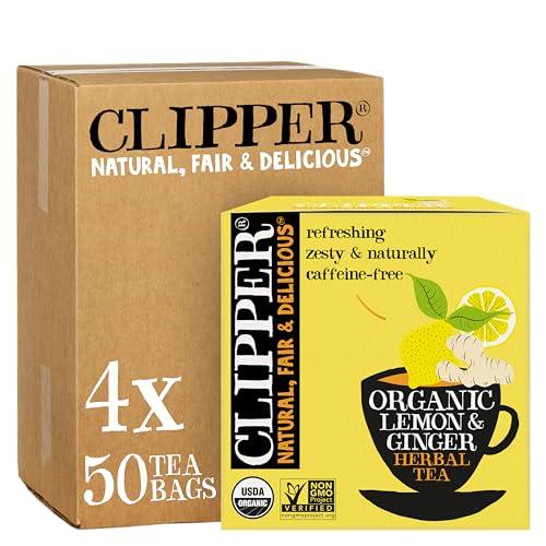 Clipper Tea, Lemon & Ginger, Organic Tea with Ginger Root and Lemongrass, Plant Based Herbal Tea, Caffeine-Free British Tea, 4 Pack, 200 Unbleached Tea Bags - SHOP NO2CO2