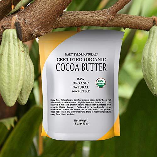 Mary Tylor Naturals Organic Cocoa Butter 1 lb — USDA Certified Raw Unrefined, Non-Deodorized, Rich In Antioxidants — for DIY Recipes, Lip Balms, Lotions, Creams, Stretch Marks - SHOP NO2CO2