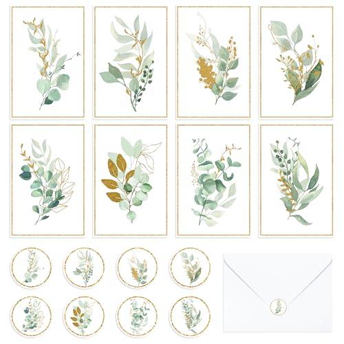 BeYumi 85Pcs Gold Greenery Greeting Cards with Envelopes Stickers Watercolor Botanical Note Cards Green Plant Thank You Blank Card for Birthday Wedding Graduation Anniversary Baby Shower Bridal Shower - SHOP NO2CO2