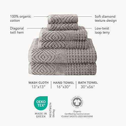 Texere 100% Organic Cotton Diamond Jacquard 700 GSM Luxury Bath Towel Sets - Ultra Soft and Absorbent Hotel and Spa Quality (Diamond, Cathedral Gray, 2 Bath Towels) - SHOP NO2CO2