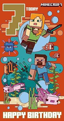 Minecraft Age 7 Birthday Card, 7th Birthday Card, Card for Seventh Birthday, Climate Pledge Friendly Card, Recyclable Birthday Card, Officially Licensed Birthday Card,210 x 290 mm - SHOP NO2CO2