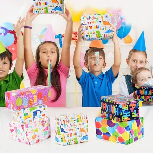 Wrapping Paper Rolls Birthday - 5 Rolls 43cm x 300cm Recyclable Happy Birthday Wrapping Paper Rolls Birthday Gift Wrap for Kids Girl Boy - SHOP NO2CO2