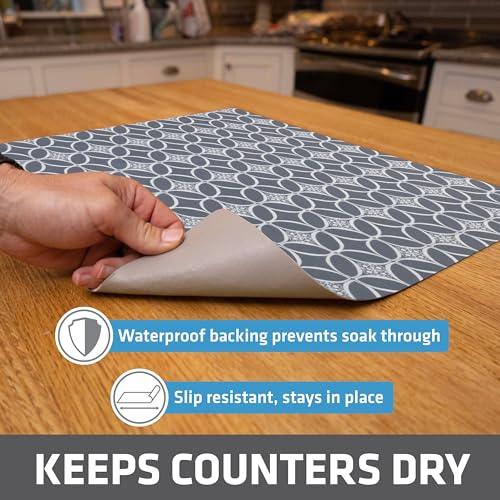 Drymate XL Dish Drying Mat, Oversized (19”x24”), Low-Profile, Super Absorbent, Quick Dry Fabric, Waterproof & Slip-Resistant, for Kitchen Counter, Trimmable, Easy to Clean (USA Made)(Indigo Grey) - SHOP NO2CO2