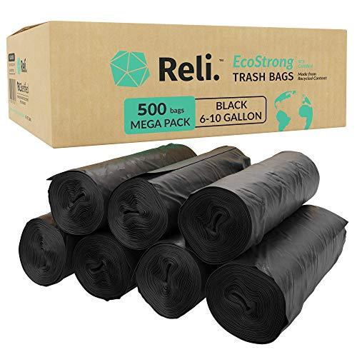 Reli. EcoStrong 6-10 Gallon Trash Bags | 500 Count Bulk | Black | Eco-Friendly | Made from Recycled Material - SHOP NO2CO2