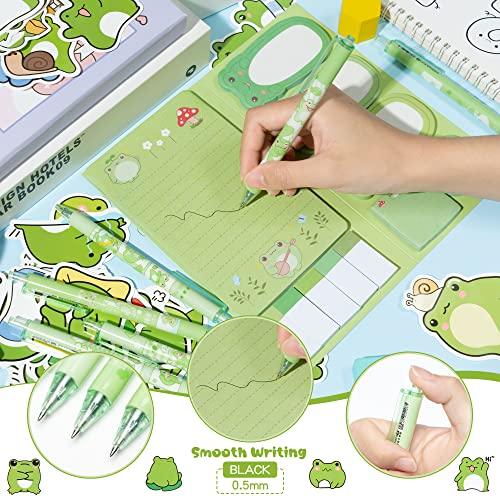 57Pcs Frog Sticky Notes with Pen Stickers Stationery Set 0.5mm Black Gel Ballpoint Pens Frog Self-Stick Notes Pads Cartoon Frog Shaped Vinyl Stickers School Office Supplies Party Favor Gift - SHOP NO2CO2