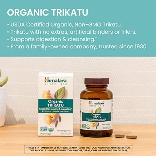 Himalaya Organic Trikatu, Herbal Supplement for Occasional Heartburn, Digestive Support, Gas, Bloating, Overeating, Ginger, Black Pepper, Non-GMO, USDA Organic, Vegan, 60 Plant-Based Caplets - SHOP NO2CO2