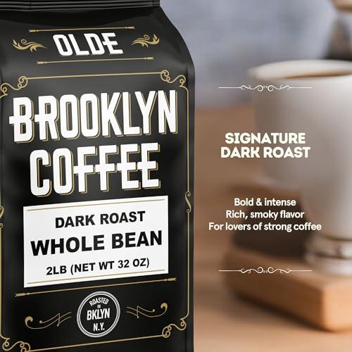 BROOKLYN COFFEE Whole Bean, Classic Dark Roast (2lb) Bold, Smooth Taste, Intense Aroma - Fresh Bulk Coffee Beans Roasted Weekly in NYC - SHOP NO2CO2