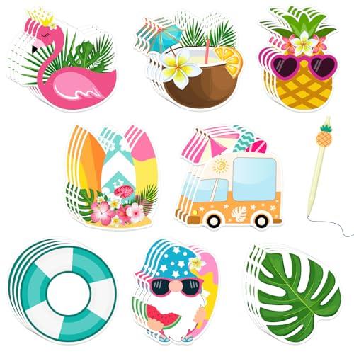 32 Pack Summer Sticky Notes Beach Sticky Notepad Fruit Flamingos Note Pads Self Sticky Writing Memo Pads Page Marker for School Office Supplies Small Gift Hawaiian Party Favor - SHOP NO2CO2