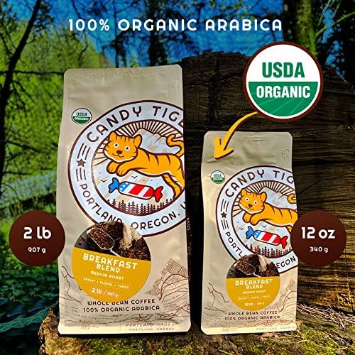 Organic Whole Bean Coffee - Medium Roast - Breakfast Blend of Nicaragua Beans and Brazilian Peaberry. Direct Trade - Shade-grown, Artisan - Gourmet Coffee - 12 oz - SHOP NO2CO2