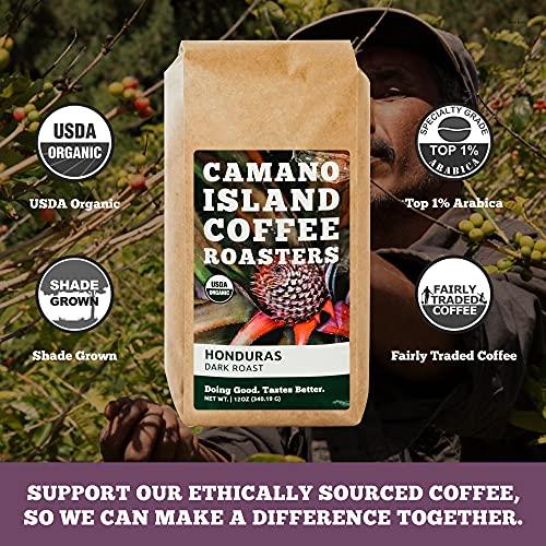 Camano Island Coffee Roasters Honduras Dark Roast, Ground 12oz, Fresh Small Batch Roasted, USDA Organic, Fairly Traded, Shade Grown Top 1% Arabica - Molasses, Brown Sugar, Cinnamon Flavor - SHOP NO2CO2