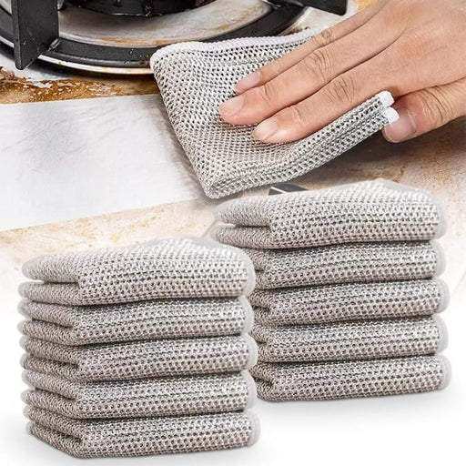 Multipurpose Wire Dishwashing Rags for Wet and Dry, 2024 New Multifunctional Double Layer Non Scratch Metal Wire Dishcloth, Microfiber Dish Rags Scrubbing Pads, Kitchen Cleaning Cloths - SHOP NO2CO2