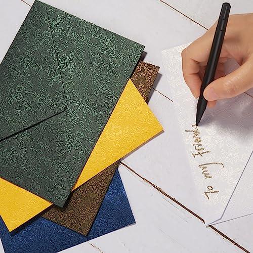 50 Pieces A7 Envelopes 5x7 Card Envelopes Vines Flower Texture Pattern V Flap Luxury Mailing Envelopes with Gold Stickers for Invitations, Wedding, Graduation, Baby Shower (Rose - Dark Green) - SHOP NO2CO2